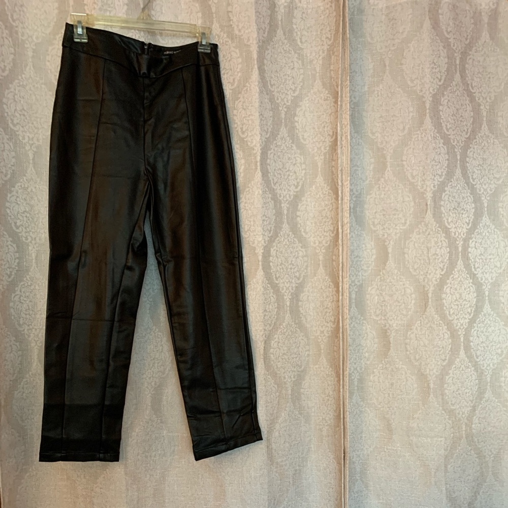 NAKED WARDROBE FAUX BLACK LEATHER LEGGINGS
